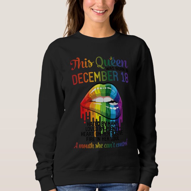 This Queen Born Dec 18 Hate Love Heart Mouth Can't T Shirt (Framsida)