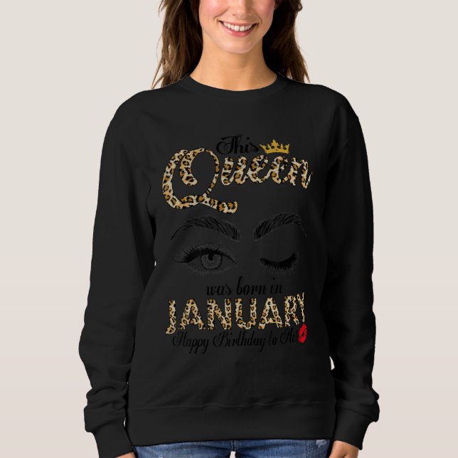This Queen Was Born In January Leopard Women Girls T Shirt (Framsida)