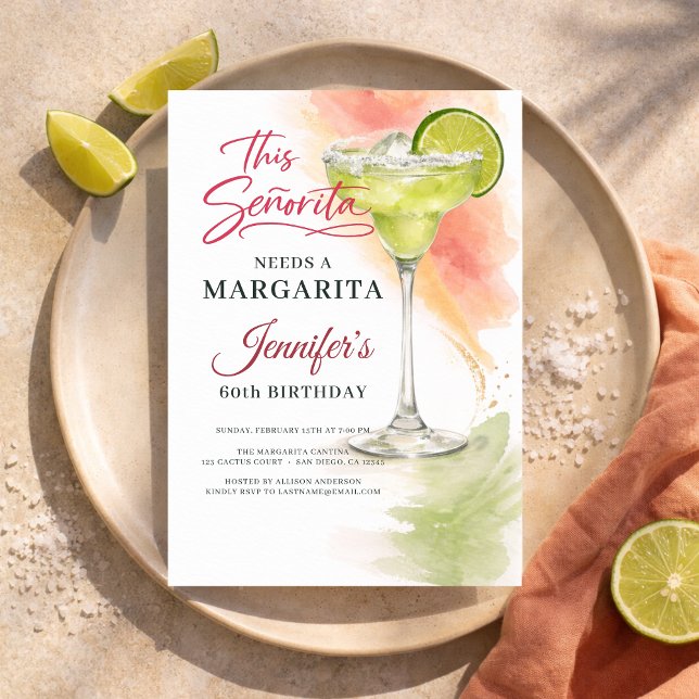 This Señorita Needs a Margarita 60th Fiesta Inbjudningar (Skapare uppladdad)