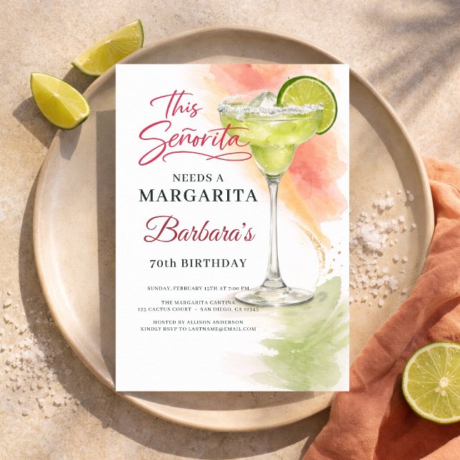 This Señorita Needs a Margarita 70th Fiesta Inbjudningar (Skapare uppladdad)
