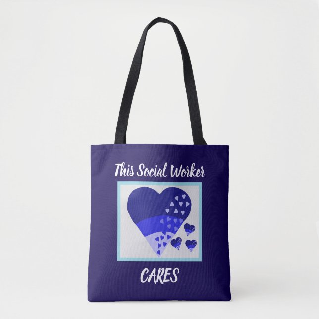 This Social Worker Cares Heart Blue  Tygkasse (Framsida)