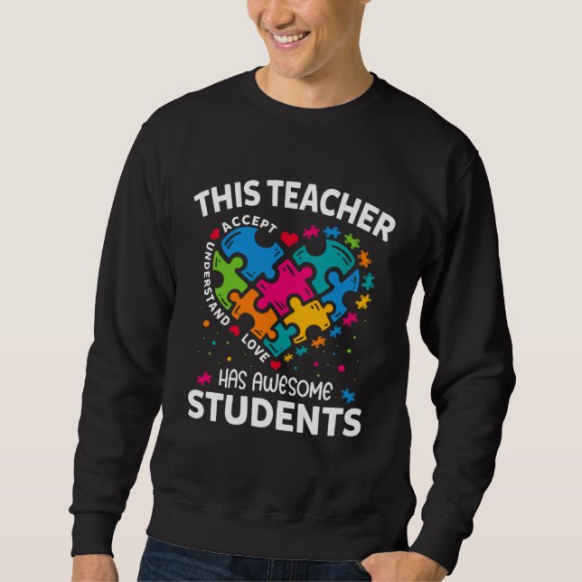 This Teacher Has Awesome Students Autism Awareness Lång Ärmad Tröja (Framsida)