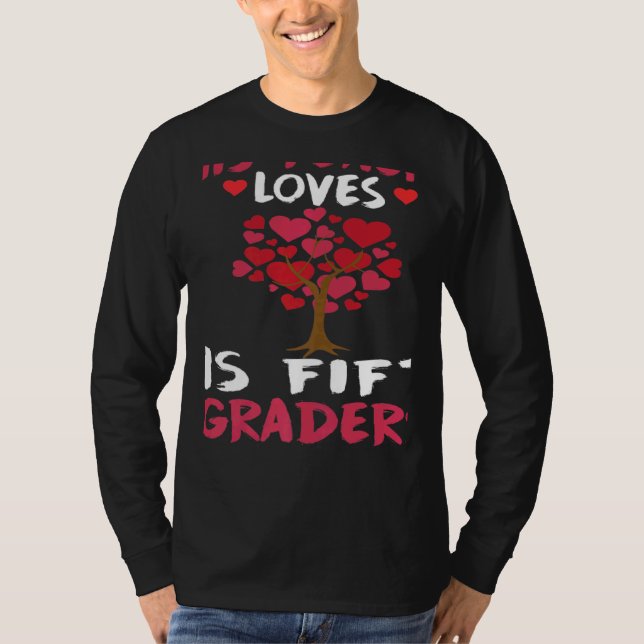 This Teacher Loves His Valentines Day Tree 5th Gra T Shirt (Framsida)