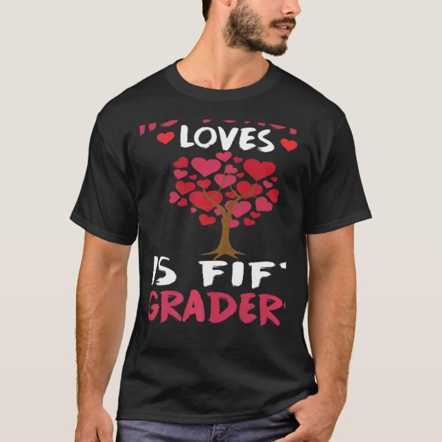 This Teacher Loves His Valentines Day Tree 5th Gra T Shirt (Framsida)