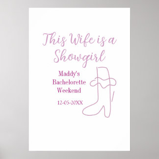 this wife is a showgirl bachelorette party purple  poster