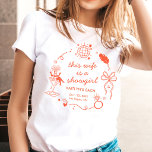 This Wife Is A Showgirl Bachelorette Party T Shirt<br><div class="desc">Get ready to trade the feathers for a veil! Celebrate the bride-to-be in true Las Vegas style with this custom bachelorette party t-shirt. Featuring a chic, retro-inspired illustration of a showgirl in a martini glass, disco ball, and a whimsical bow, this design captures the glitz and glamour of a classic...</div>