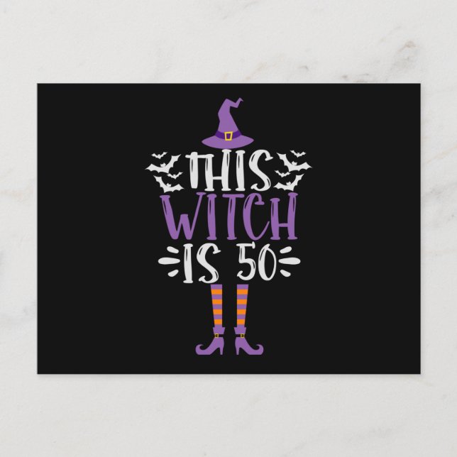 This Witch is 50th Funny Spooky Halloween Birthday Vykort (Framsida)