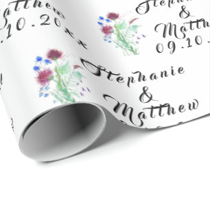 Thistle Blommigt Bride and Groom Namn Bröllop Presentpapper