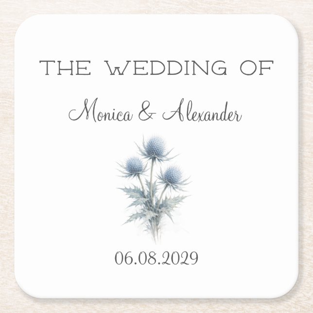 Thistle Floral Scottish Scotland Wedding Underlägg Papper Kvadrat (Framsidan)