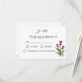 Thistle Floral Scottish Watercolor Wedding RSVP OSA Kort