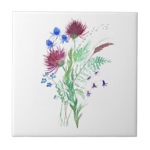 Thistle Flowers Vintage Watercolor Scotland Kakelplatta