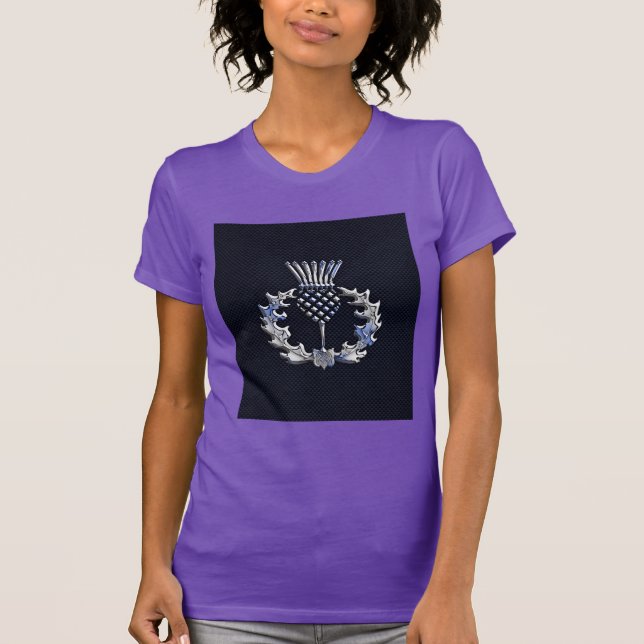 Thistle för skott för silver för kolfibertryck t shirt (Framsida)
