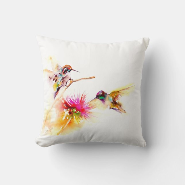 "Thistle för" tryck för Hummingbird två på Kudde (Framsida)