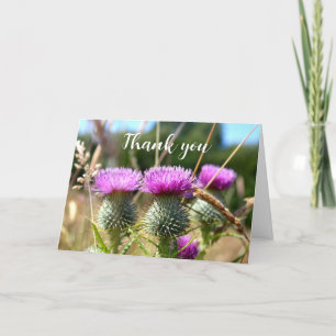 Thistle Lila Scottish Blommigt Bröllop Tack Kort
