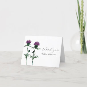 Thistle Lila Scottish Blommigt Bröllop Tack Kort