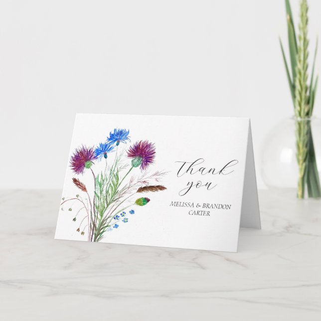 Thistle Lila Scottish Blommigt Bröllop Tack Kort (Framsida)