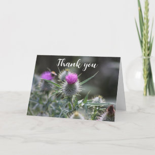 Thistle Lila Scottish Blommigt Bröllop Tack Kort