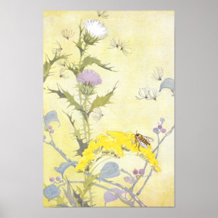 Thistle och Bee på Goldenrod Poster