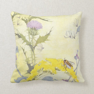 Thistle och bi på Goldenrod Kudde