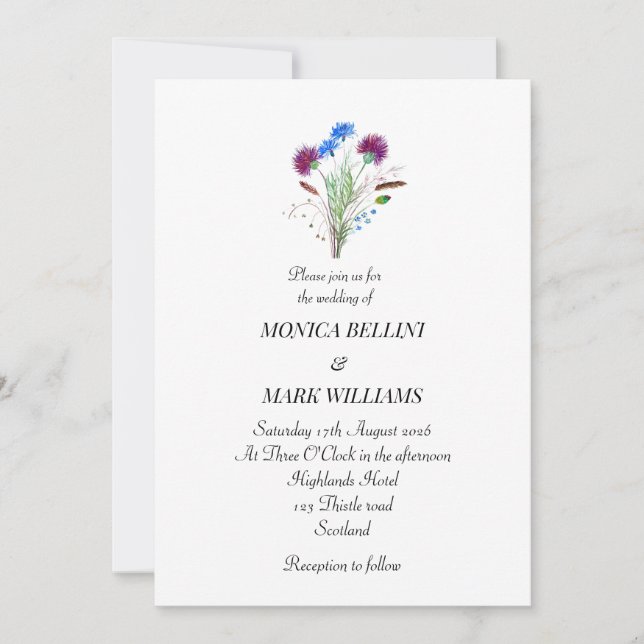Thistle Purple Floral Scottish Minimalist Wedding Inbjudningar (Framsida)
