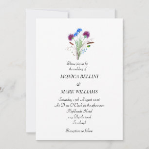 Thistle Purple Floral Scottish Minimalist Wedding Inbjudningar