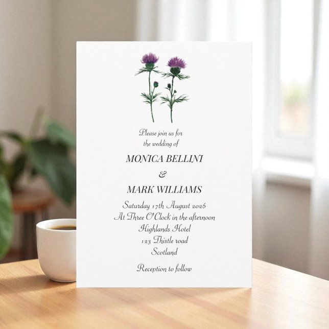 Thistle Purple Floral Scottish Minimalist Wedding Inbjudningar (Skapare uppladdad)
