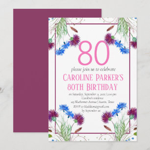 Thistle Scottish 80 Birthday Lila Blommigt Inbjudningar