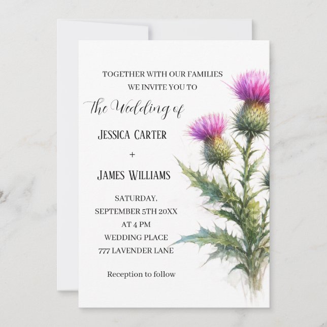 Thistle Scottish Watercolor Rustic Wedding Inbjudningar (Framsida)