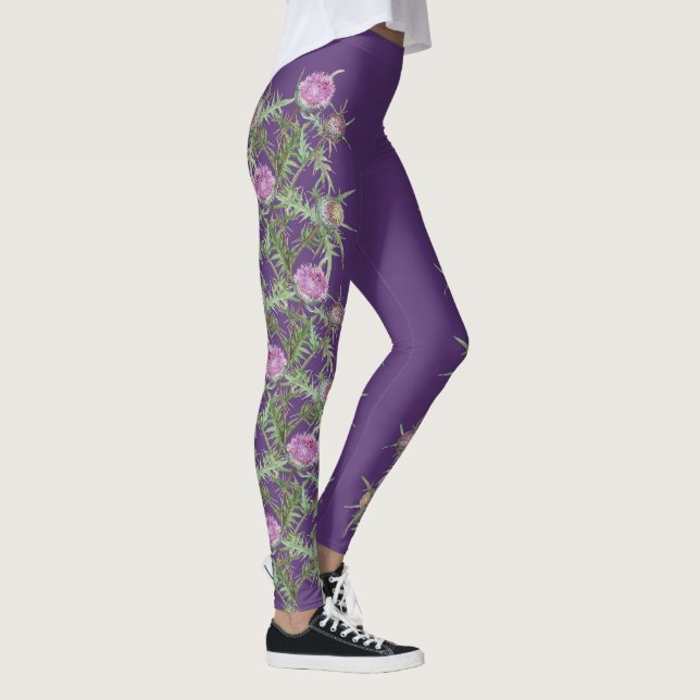 Thistle violet Blommor och lila rand Leggings (Höger)