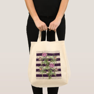 Thistle violet Blommor och lila rand Tygkasse