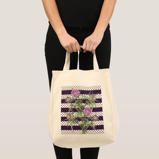 Thistle violet Blommor och lila rand Tygkasse (Framsida (produkt))