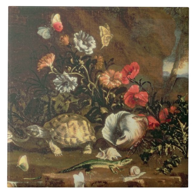 Thistles, blommor, reptilar och fjärilar beside kakelplatta (Framsidan)