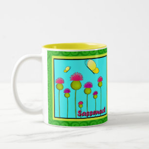 Thistles, fjärilar och Sassenach Två-Tonad Mugg