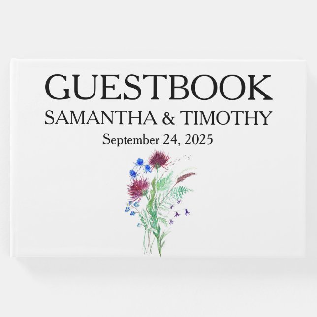 Thisttish Watercolor Blommigt Bröllop Gästböcker (Framsida)