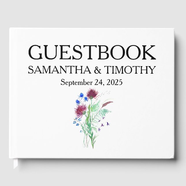 Thisttish Watercolor Blommigt Bröllop Gästböcker (Framsida)