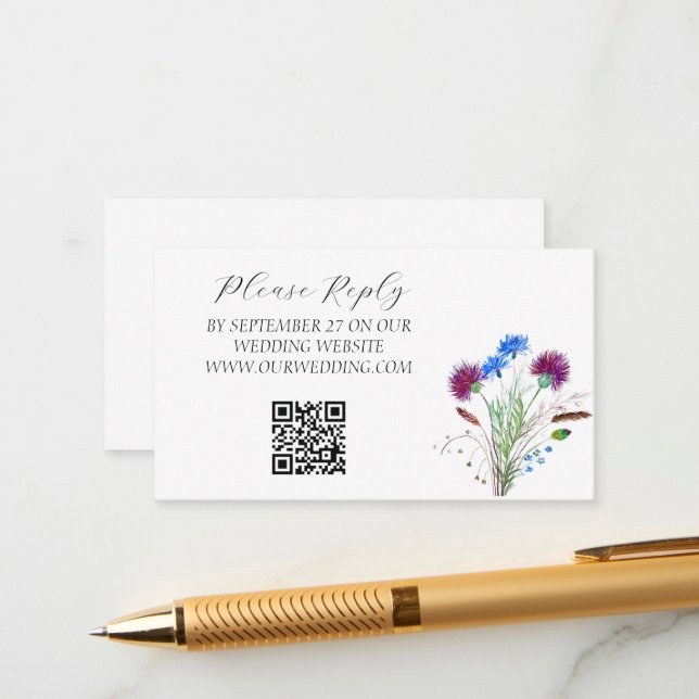 Thisttish Watercolor Lila Blommigt Bröllop Tilläggskort (Fram/Back In Situ)