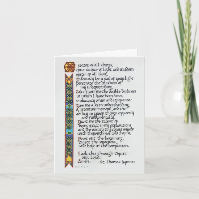 Thomas Aquinas Student Prayer Calligraphy Celtic Kort (Framsida)