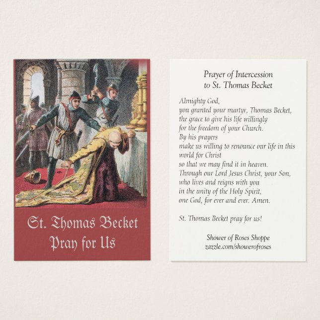 Thomas Becket från Canterbury Prayer Heligt Card Visitkort (Framsida & baksida)