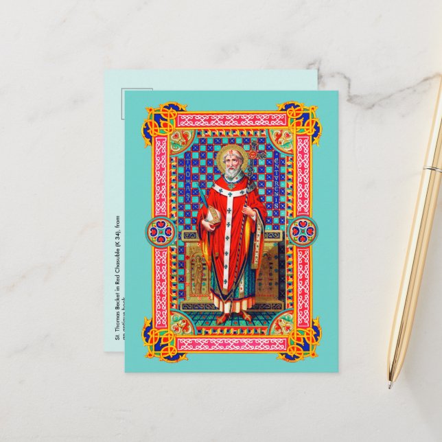 Thomas Becket i Red Chasuble (K 34) Vykort (Fram/Back In Situ)