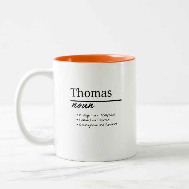 Thomas, Boy Personalized Namndefinition Två-Tonad Mugg (Vänster)
