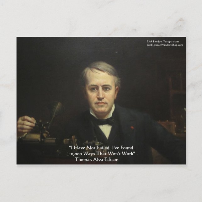 Thomas Edison "10 000 Ways" Wisdom Quote Gifts Vykort (Framsida)
