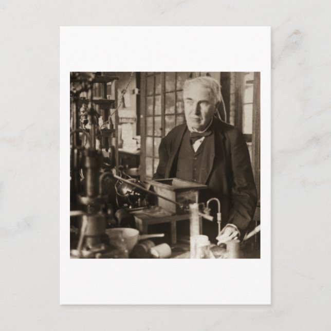 Thomas Edison i hans lab Stereoview Vykort (Framsida)