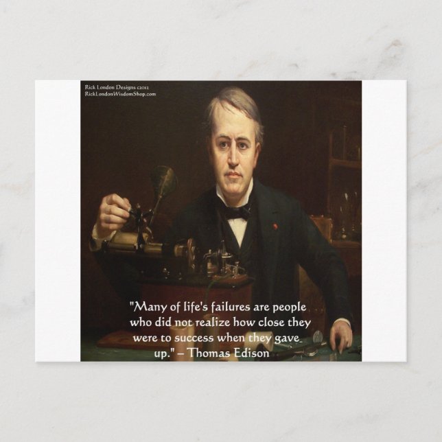 Thomas Edison "Inför framgång" Visdomspresenter Vykort (Framsida)