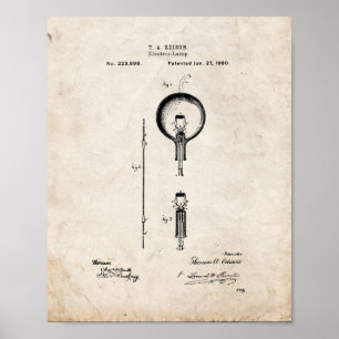 Thomas Edison Light Bulb Patent - Gammalt utseende Poster