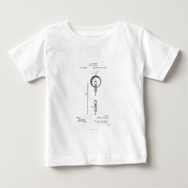 Thomas Edison ljus applikation 1880 för kulapatent Tee (Framsida)