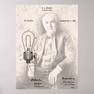 THOMAS EDISON och hans BERÖMD LAMP PATENT Poster