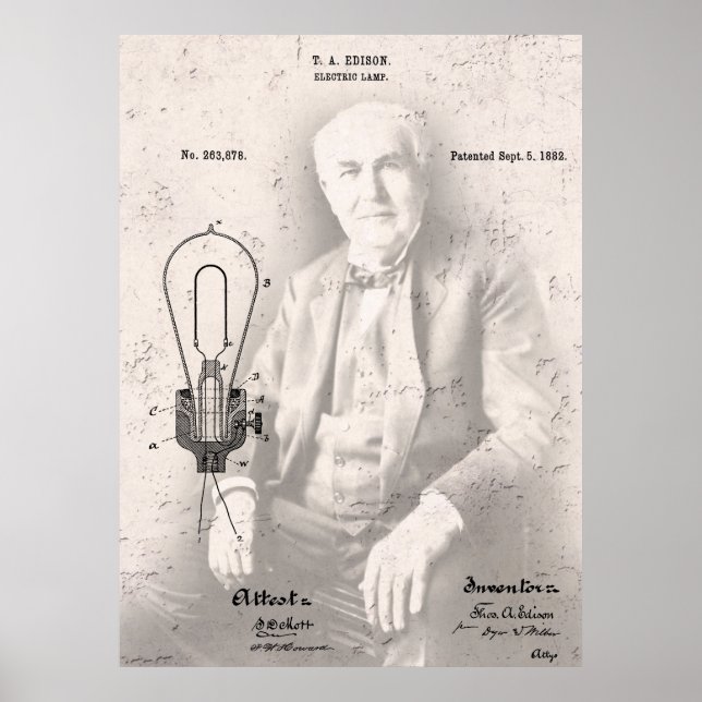 THOMAS EDISON och hans BERÖMD LAMP PATENT Poster (Framsidan)