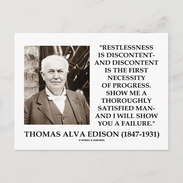 Thomas Edison Restless Discontent Progress Vykort (Framsida)