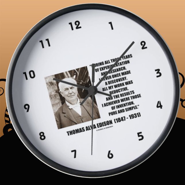 Thomas Edison Results Invention Pure Simple Quote Rund Klocka (Timeless, "invention, pure and simple" quote by Thomas Alva Edison on this clock.)