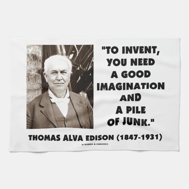 Thomas Edison som uppfinner fantasihögen av skräp Kökshandduk (Horisontell)